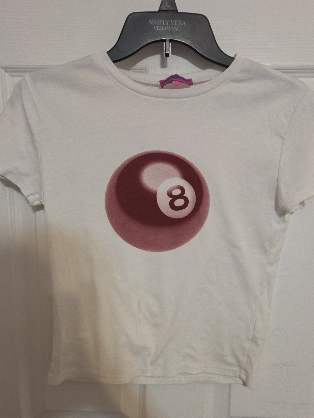 White Short-Sleeve Tee with Pink 8-Ball Graphic